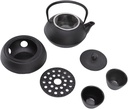 Cast iron teapot set (1.5L teapot, 4 cups, 1 teapot mat, 1 round stove) Black /طقم إبريق شاي من الحديد الزهر (إبريق سعة 1.5 لتر، 4 أكواب، حصيرة إبريق شاي، موقد دائري) أسود