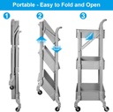 Gray foldable 3-tier metal serving rolling cart/عربة تقديم معدنية رمادية قابلة للطي بثلاثة أرفف