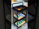 Gray foldable 3-tier metal serving rolling cart/عربة تقديم معدنية رمادية قابلة للطي بثلاثة أرفف