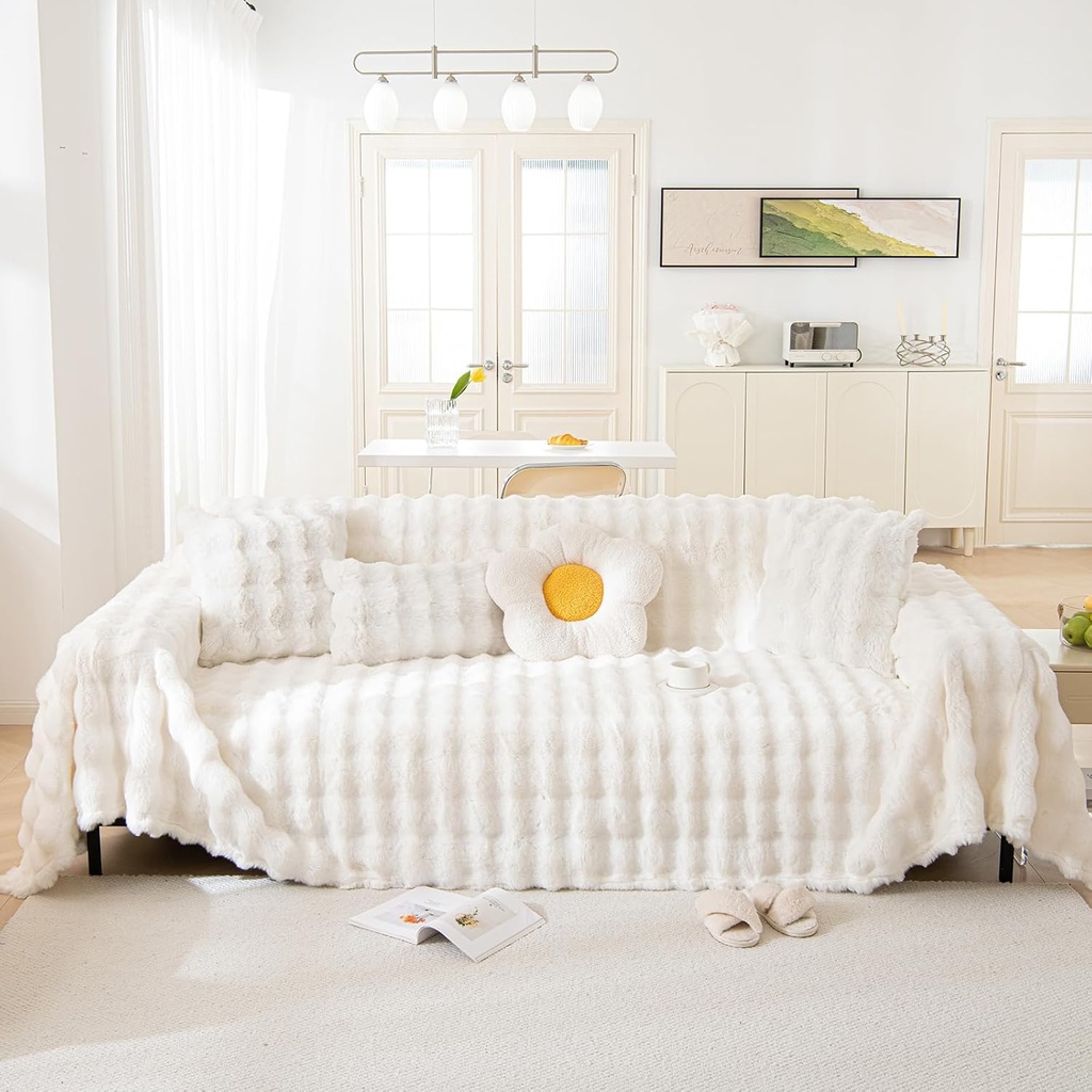 Luxurious Fur Sofa Cover XL SIZE OFF WHITE COLOR /غطاء أريكة فاخر من الفرو، مقاس XL، لون أبيض عاجي