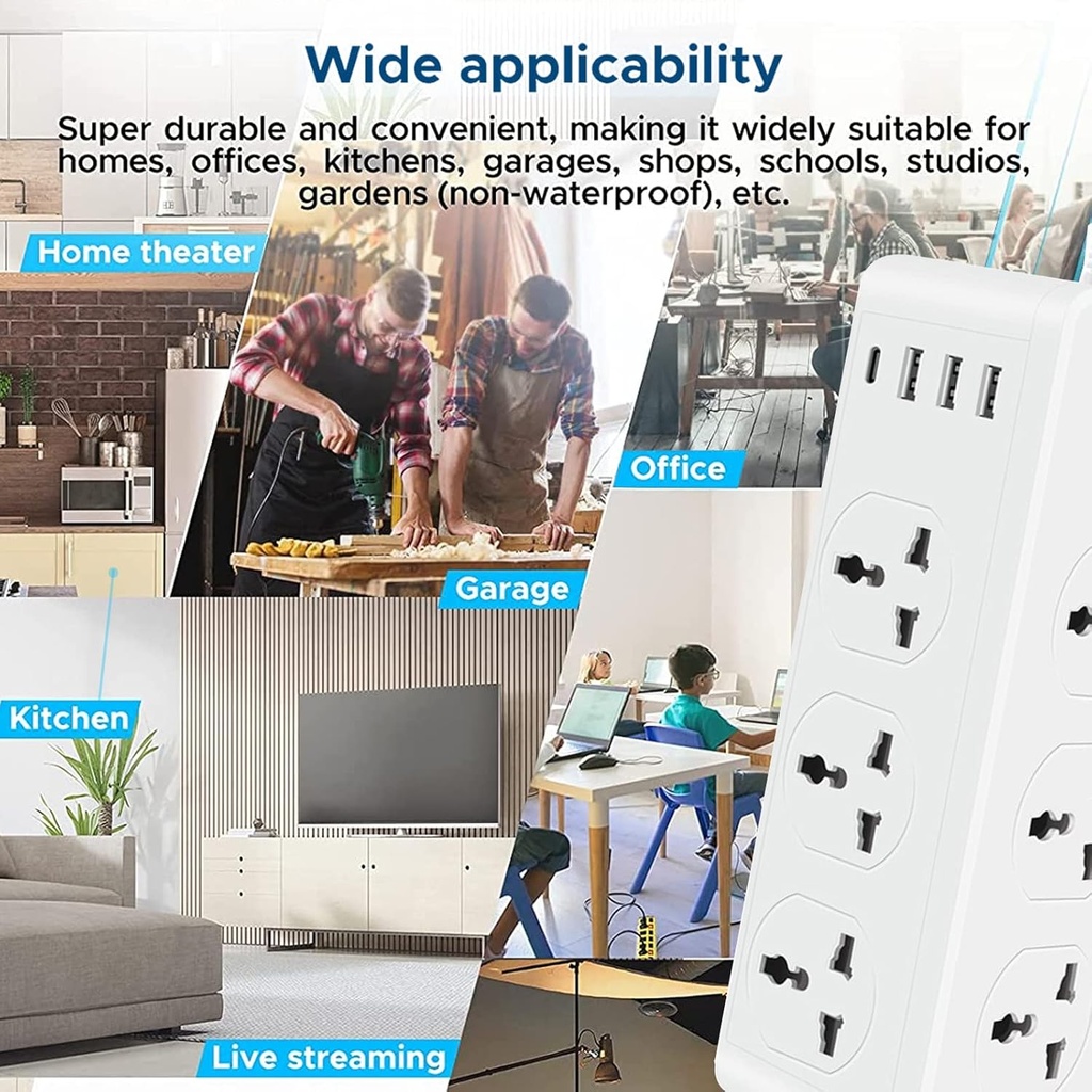 POWER SOCKET MODEL D13 6-Outlet + 3 USB + 1 TYPE C, 3M/مقبس طاقة 6منافذ + 3 USB  + واحد TYPE C بطول 3 امتار