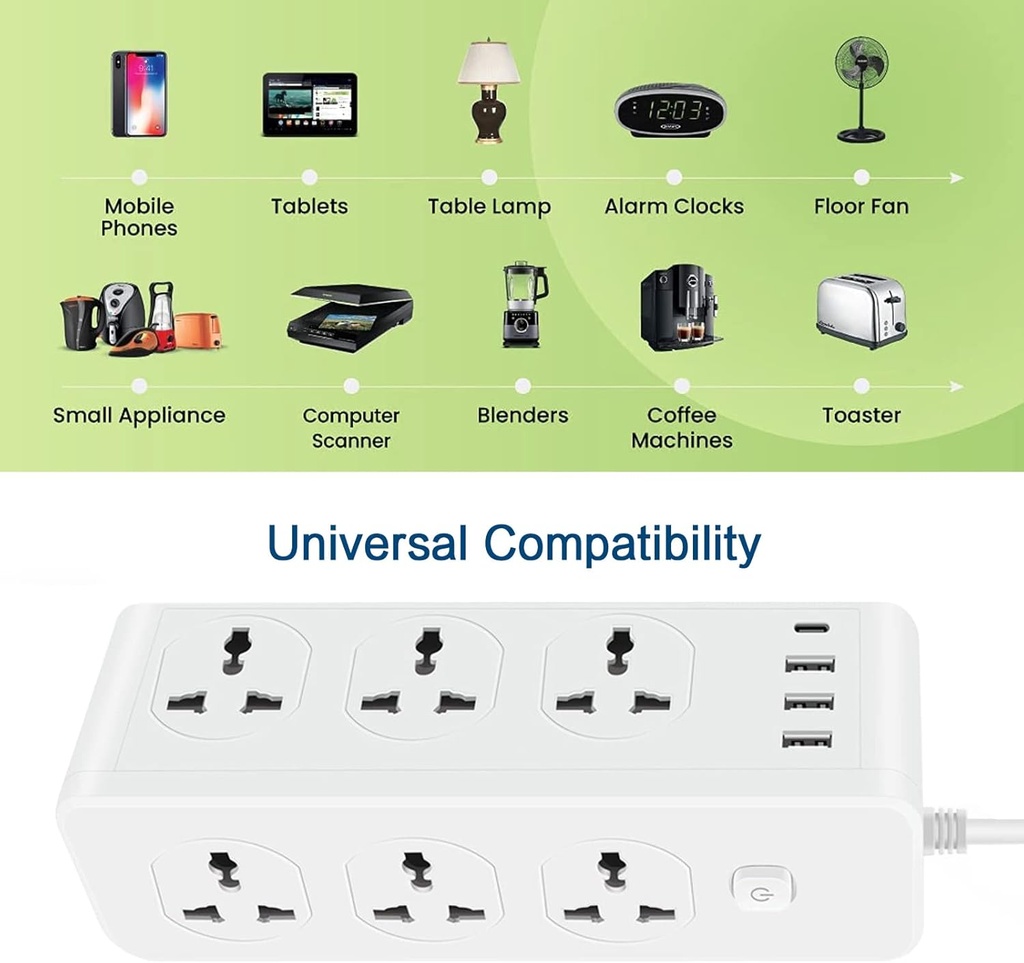 POWER SOCKET MODEL D13 6-Outlet + 3 USB + 1 TYPE C, 3M/مقبس طاقة 6منافذ + 3 USB  + واحد TYPE C بطول 3 امتار