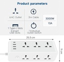 POWER SOCKET MODEL D13 6-Outlet + 3 USB + 1 TYPE C, 3M/مقبس طاقة 6منافذ + 3 USB  + واحد TYPE C بطول 3 امتار