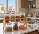 SPICES ORGANIZER WOODEN SET WITH 7 JARS/منظم توابل خشبي مع 7 مرطبانات