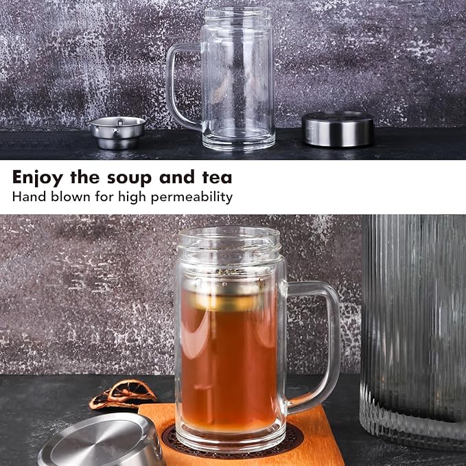 Stainless steel lid office mug / كوب الشاي الزجاجي