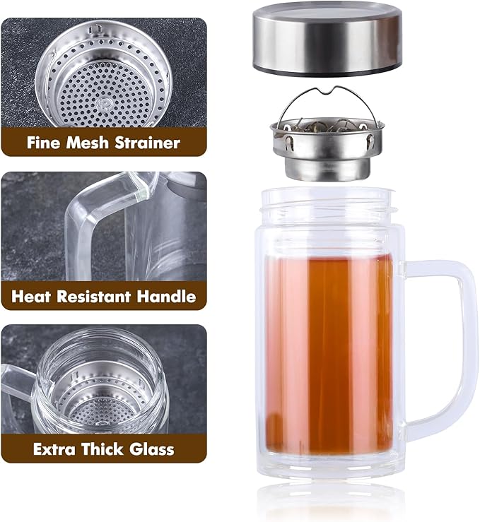 Stainless steel lid office mug / كوب الشاي الزجاجي