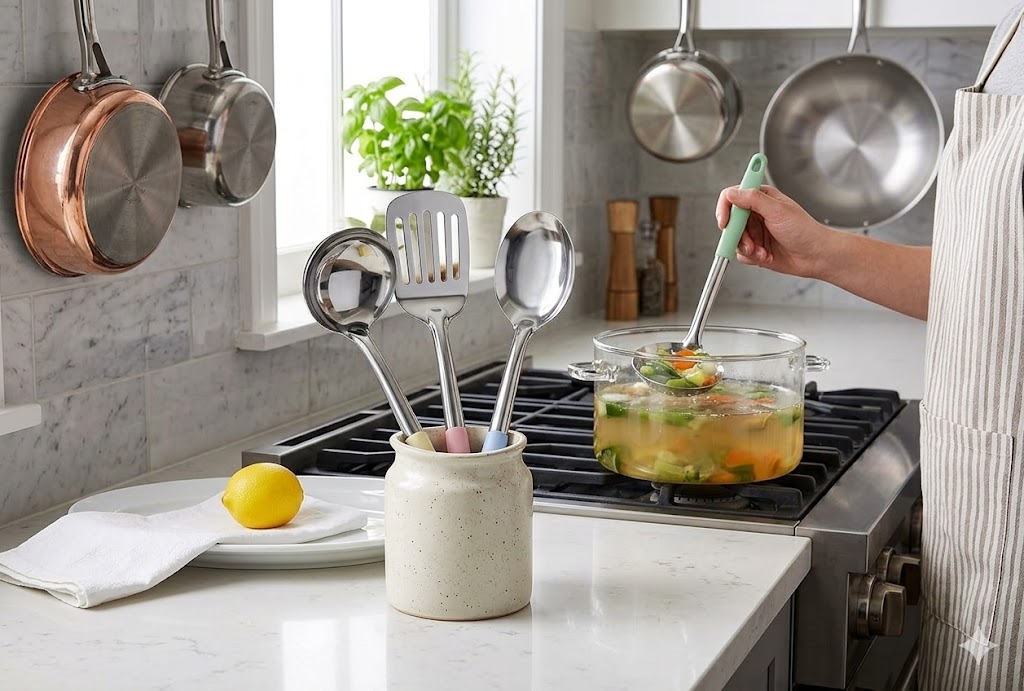 Stainless Steel Cooking Utensils Set/طقم أدوات طهي من الفولاذ المقاوم للصدأ