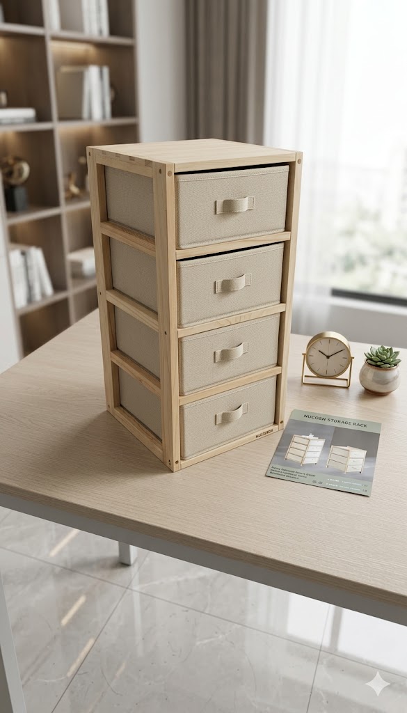 WOODEN STORAGE RACK 4 DRAWERS /رف تخزين خشبي 4 ادراج