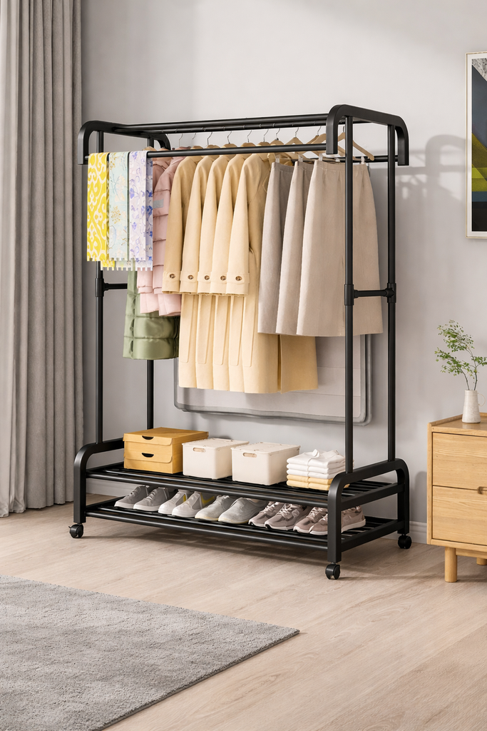 Clothes Hanger Stand+2 shelves  AM-6099 /علاقة الملابس + رفين