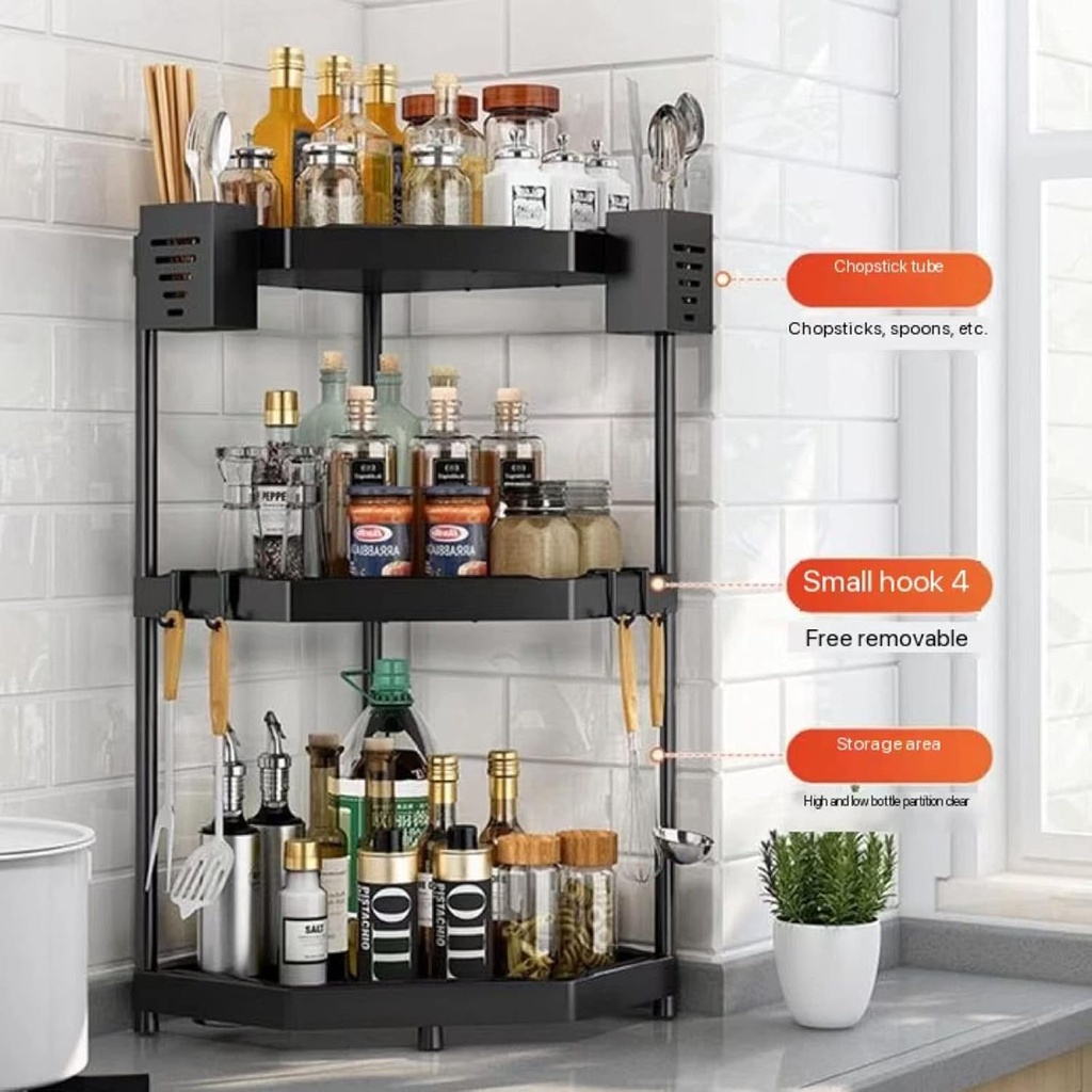 Kitchen Corner Rack Organizer 3 layers/منظم رفوف زاوية المطبخ بثلاث طبقات