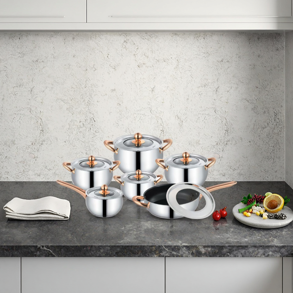 12-piece stainless steel cookware set/طقم اواني طهي من الفولاذ المقاوم للصدأ12  قطعة