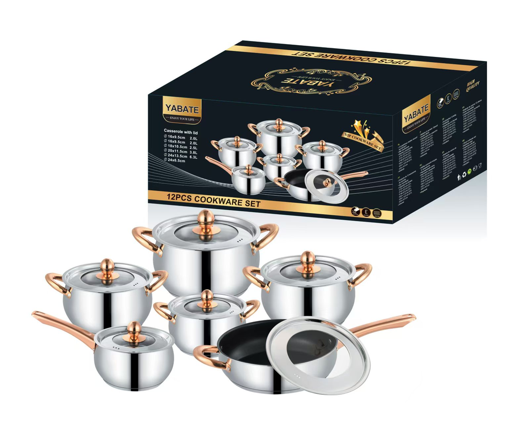 12-piece stainless steel cookware set/طقم اواني طهي من الفولاذ المقاوم للصدأ12  قطعة