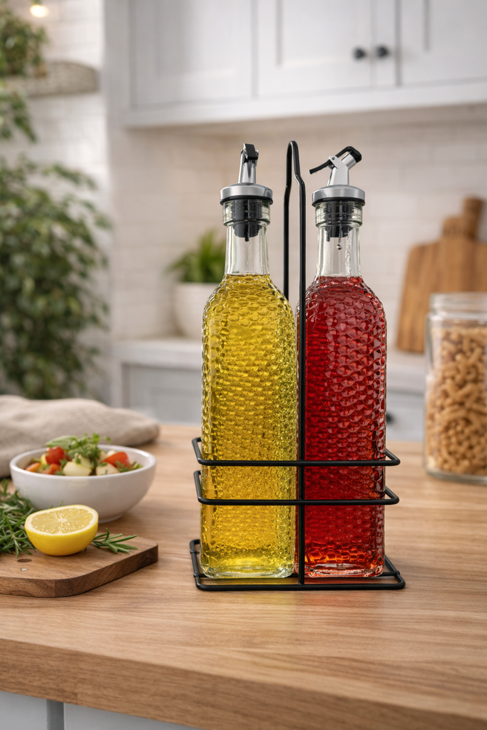 GLASS OIL BOTTLE SET 2PCs/طقم زجاجات زيت زجاجية (قطعتان)