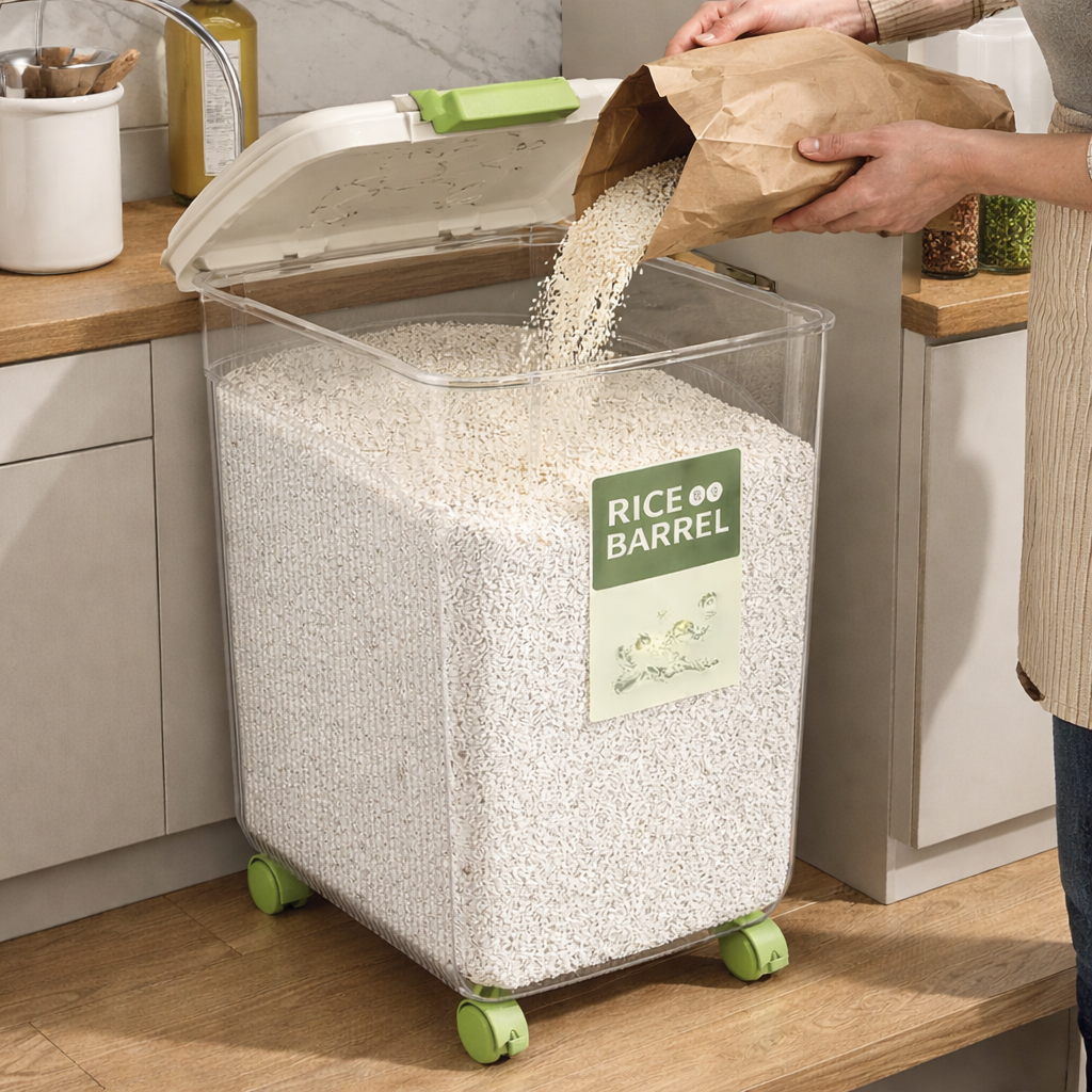 Rice Storage Container with Wheels 30L /حافظة تخزين الأرز بعجلات سعة 30 لترًا