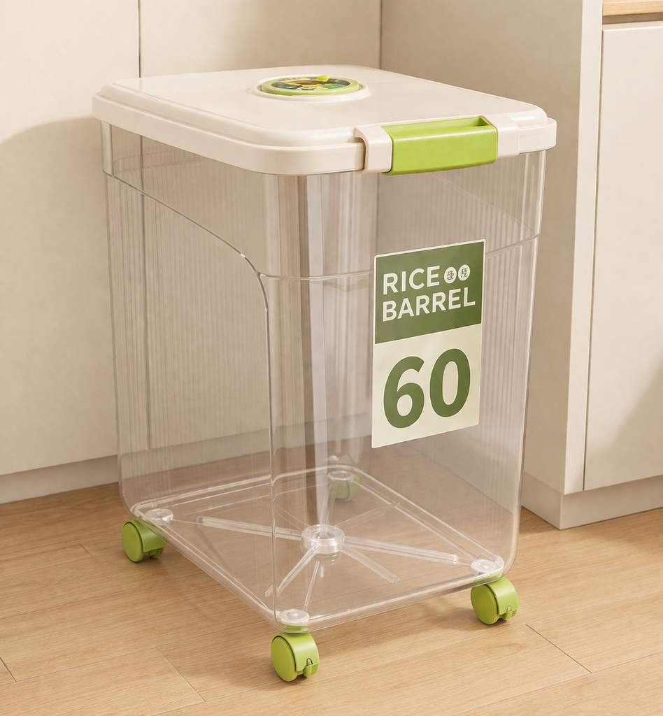 Rice Storage Container with Wheels 60L /حافظة تخزين الأرز بعجلات سعة 60 لترًا