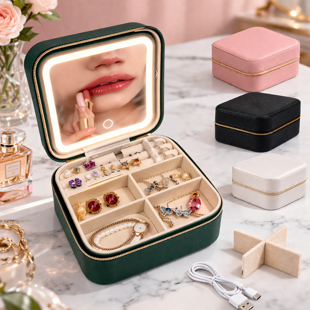 Accessories box with LED mirror/ شنطة تنظيم الاكسسوارات مع اضاءة 