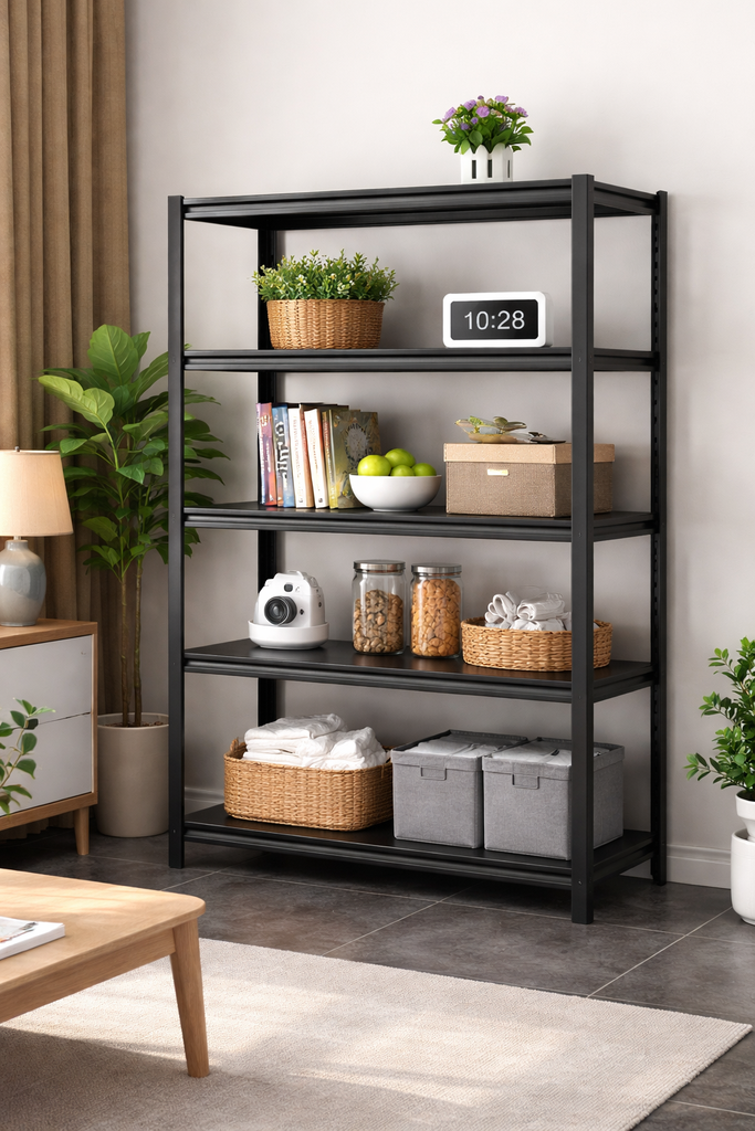 90*45 double column wooden shelves black