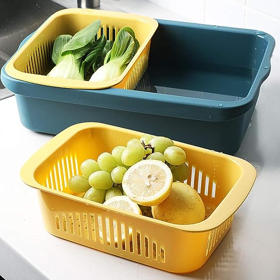 Double Vegetable Washing Basket/سلة غسيل الخضروات المزدوجة