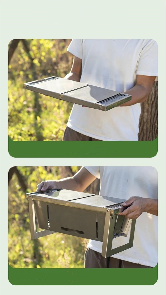 Dual-purpose folding grill Stainless steel/شواية قابلة للطي مزدوجة  من الاستانلس ستيل