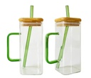 GLASS CUP WITH STRAW/ كأس زجاجي مع غطاء
