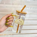 GLASS CUP WITH STRAW/ كأس زجاجي مع غطاء