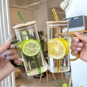 GLASS CUP WITH STRAW/ كأس زجاجي مع غطاء