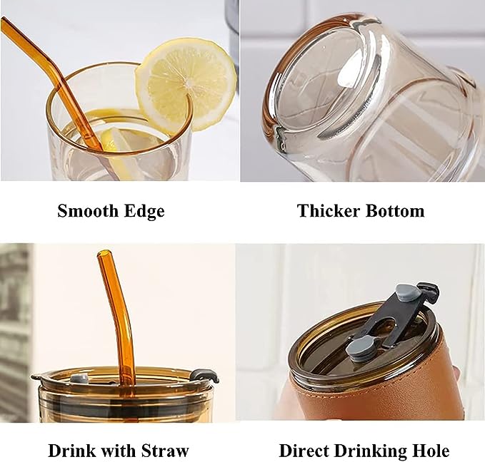 Glass Straw Cup with Insulation Cover/كأس زجاجي مع غطاء عازل