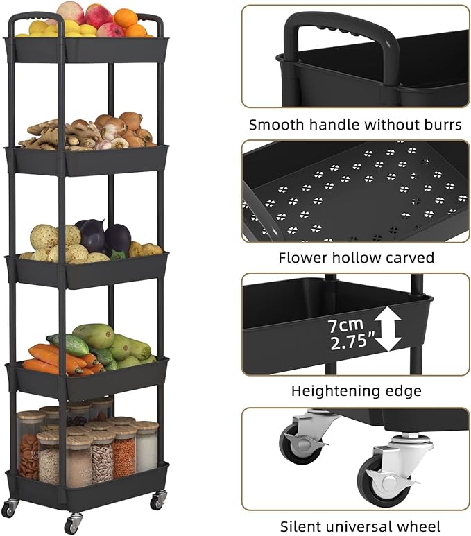 5 Tier Rolling Cart with Wheels /ستاند التنظيم بالعجلات