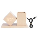 LED Electronic wooden pen holder clock/ساعة الكترونية و منظم للمكتب