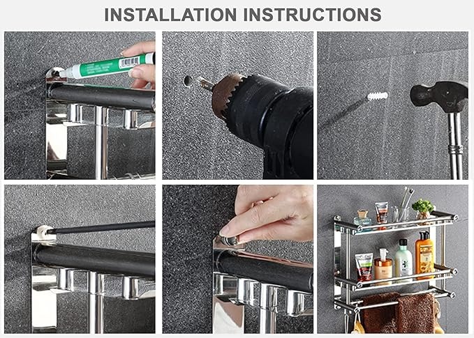 Bathroom Shelf with Towel Bar Hanging Stainless Steel/رف التعليق الحمام مع منشفة من الفولاذ المقاوم للصدأ