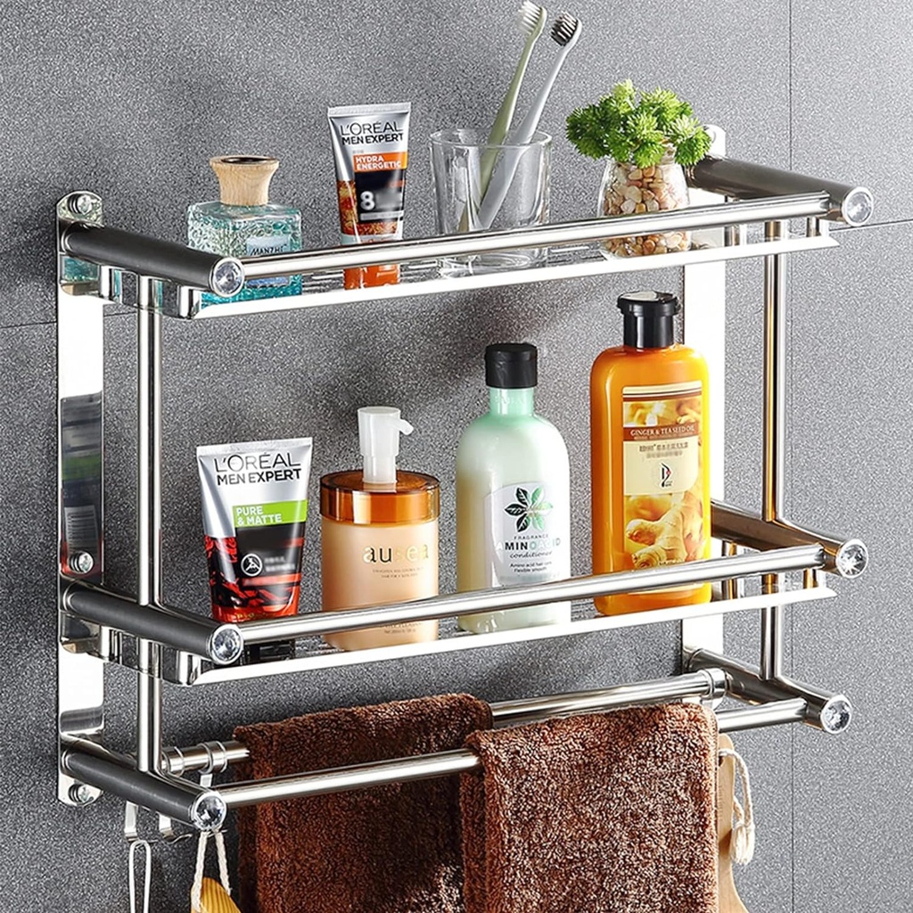Bathroom Shelf with Towel Bar Hanging Stainless Steel/رف التعليق الحمام مع منشفة من الفولاذ المقاوم للصدأ