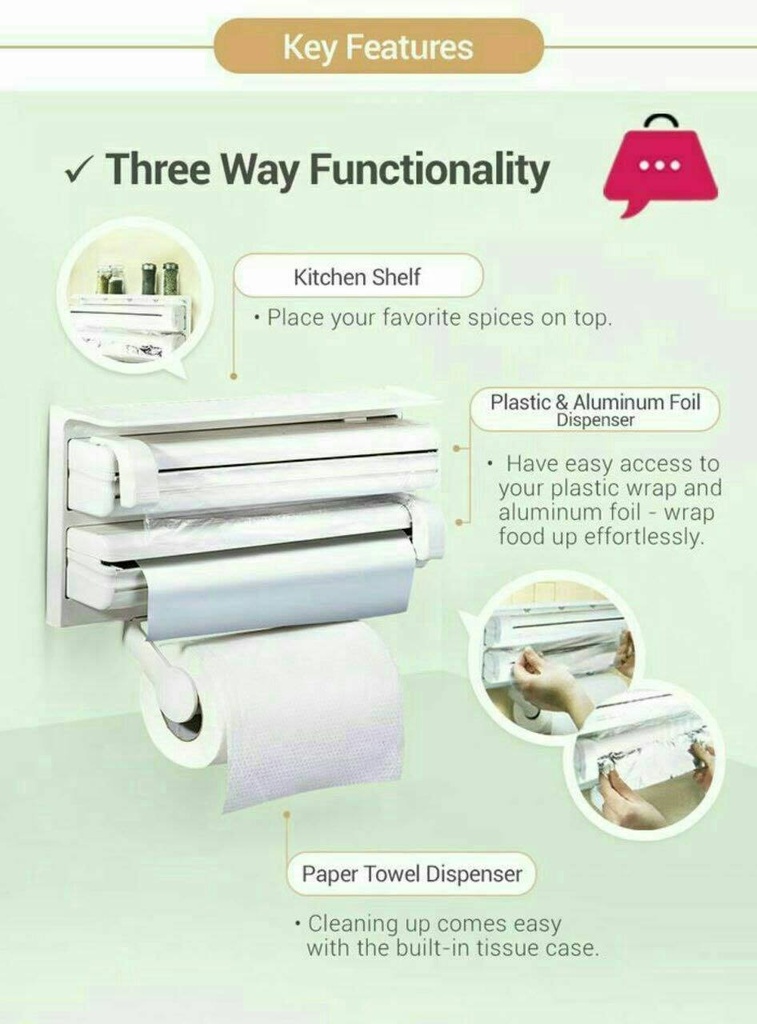 TRIPLE PAPER DISPENSER / منظم ورق الألمنيوم والنايلون والمناديل