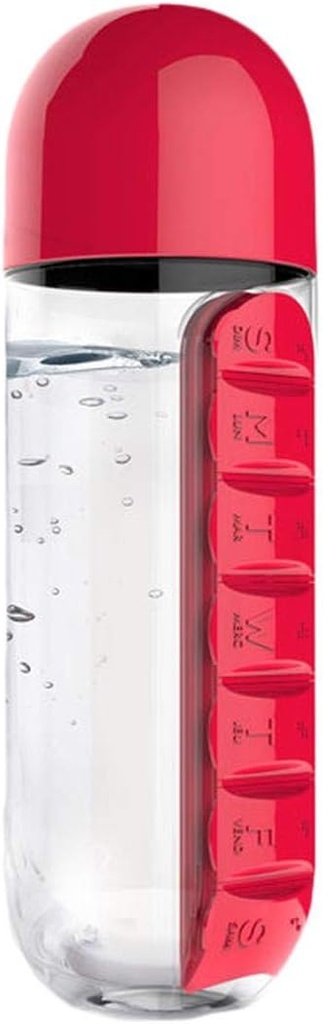 WATER BOTTLE WITH PILL BOX / علبة المياه مع منظم للأدوية