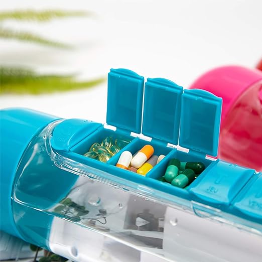 WATER BOTTLE WITH PILL BOX / علبة المياه مع منظم للأدوية