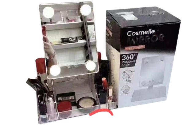 COSMETIE MAKEUP MIRROR / مرآة مع مصباح ومنظم لمستحضرات التجميل