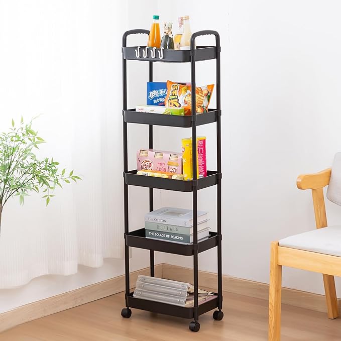 5-Tier Rolling Cart with Wheels /عربة تنظيم بخمس رفوف مع عجلات
