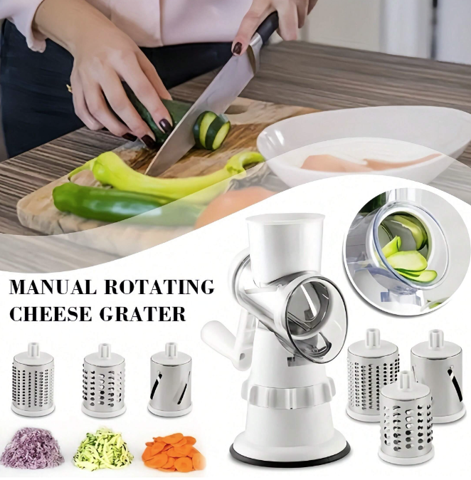 SUMO vegetable, cheese slicer, grater, 4 pieces/قطاعة ومبشرة خضروات و الجبن الدوارة 4 قطع