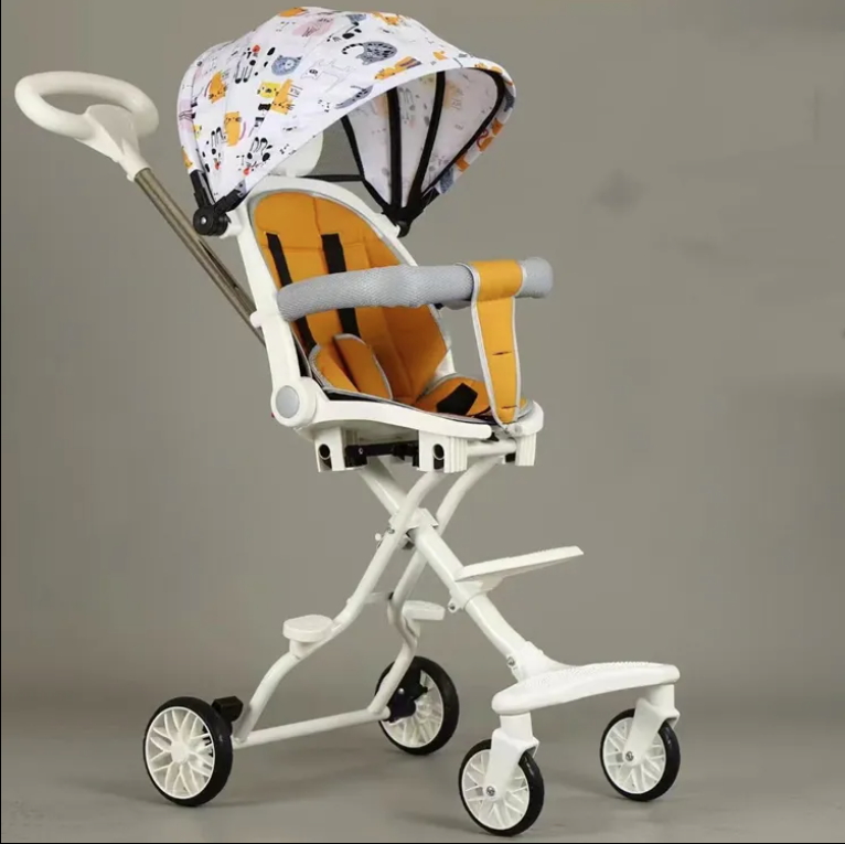 FOLDABLE TWO-WAY BABY STROLLER- WHITE/ عربة أطفال ثنائية الاتجاه قابلة للطي- ابيض  