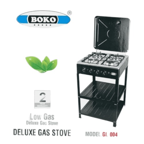 GAS COOKER WITH STAND 4 EYES WITH COVER-BLACK /طباخ غاز مع حامل 4 عيون مع غطاء - أسود