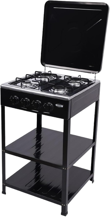 GAS COOKER WITH STAND 4 EYES -BLACK /فرن غاز مع ستاند 4 عيون - أسود
