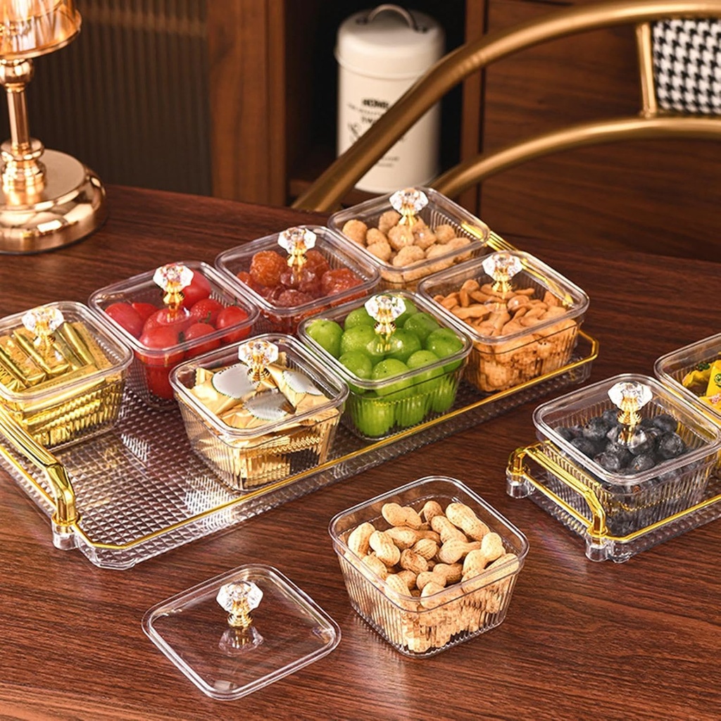Nuts & Dry Fruit Tray with Lid, Serving Tray with 6 boxes/صينية تقديم المكسرات والفواكه المجففة  تحتوي على 6 علب