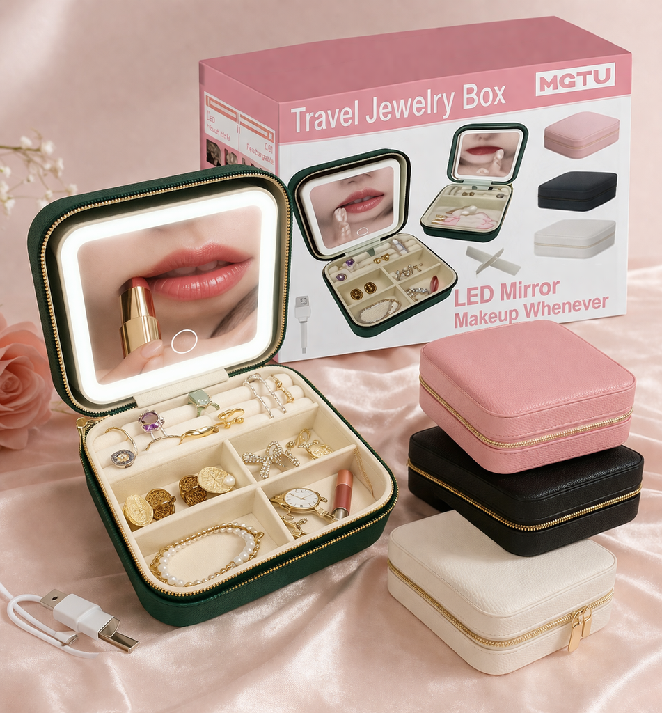 Accessories box with LED mirror/ شنطة تنظيم الاكسسوارات مع اضاءة 