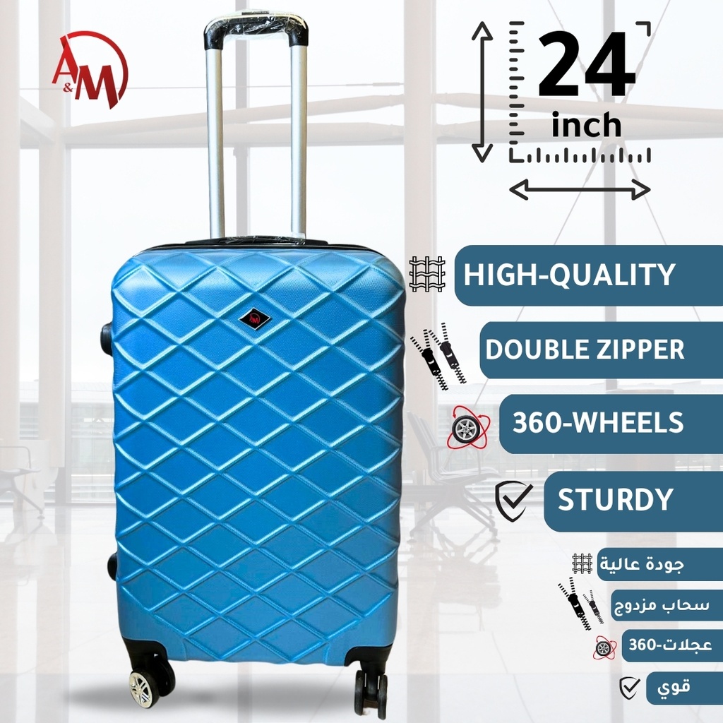 TRAVEL BAG DOUBLE  ZIPPER MEDIUM " ICE BLUE "\حقيبة سفر بسحاب مزدوج متوسطة "(لون الازرق الجليدي)