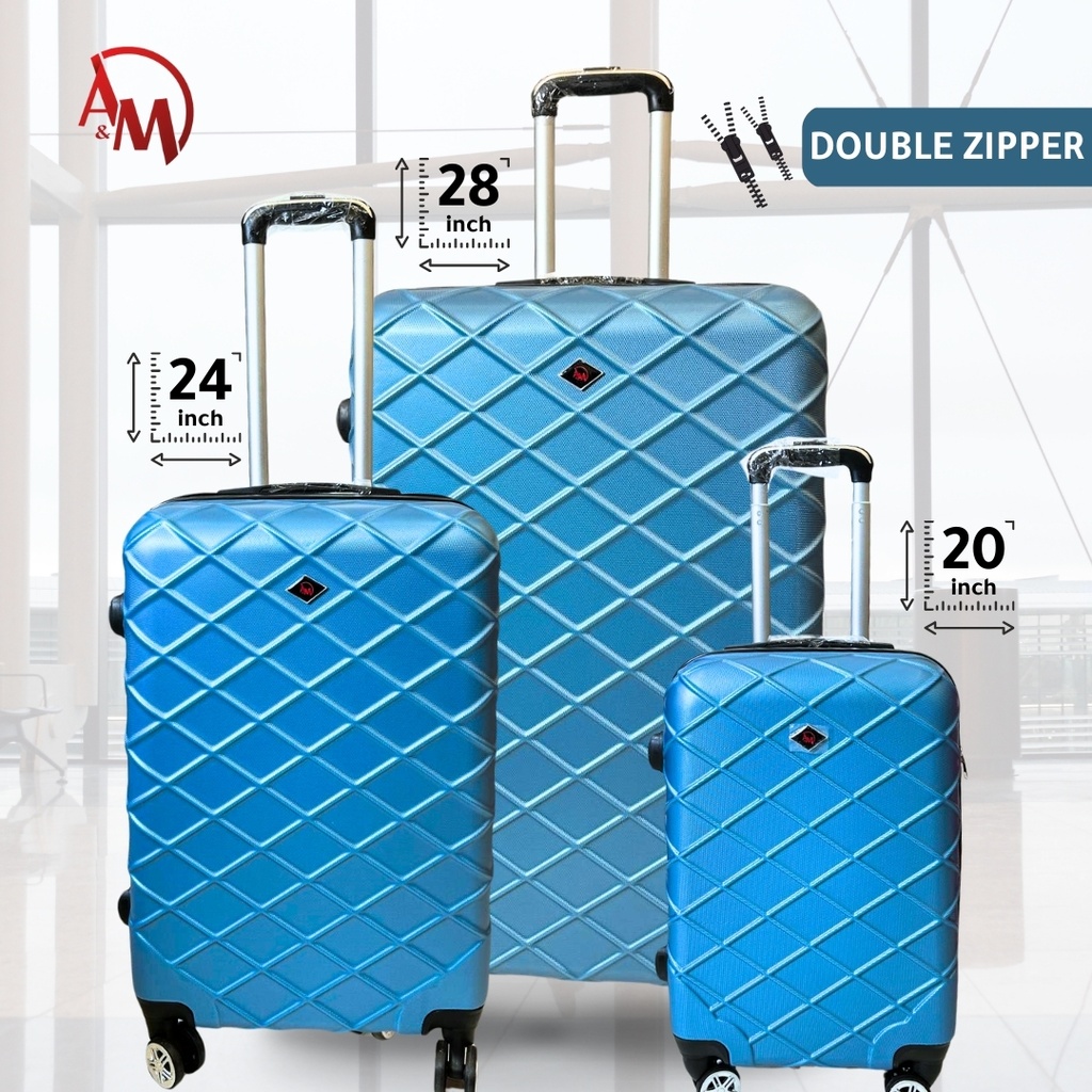 "ICE BLUE" TRAVEL BAG SET OF 3 DIFFERENT SIZES DOUBLE ZIPPER /مجموعة حقائب السفر 3 احجام مختلفة (لون الازرق الجليدي) مع سحاب مزدوج