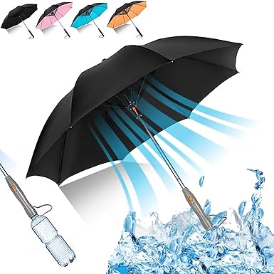 Sun UV Blocking Umbrella With Built-In Fan & Water Spray / مظلة واقية من أشعة الشمس فوق البنفسجية مزودة بمروحة ورذاذ ماء