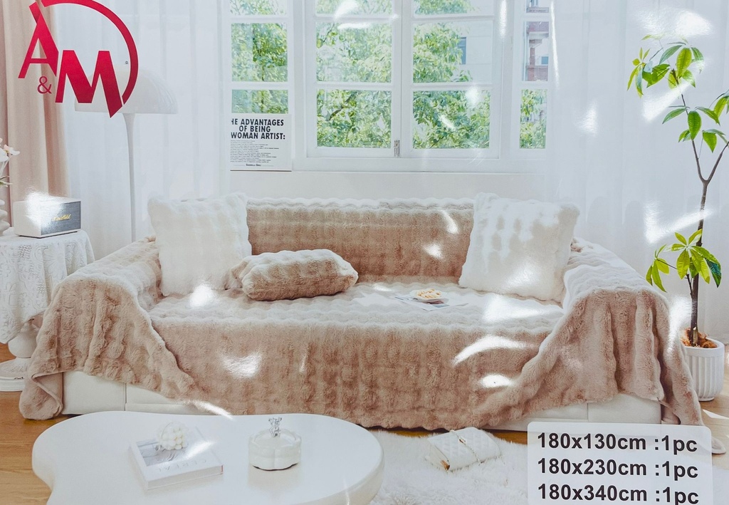 Luxurious Fur Sofa Cover XL SIZE  Light Coffee color /غطاء أريكة من الفرو الفاخر مقاس XL لون القهوة الفاتح