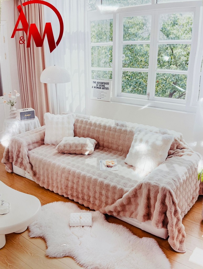 Luxurious Fur Sofa Cover SMALL SIZE 180*130 LIGHT COFFEE COLOR
