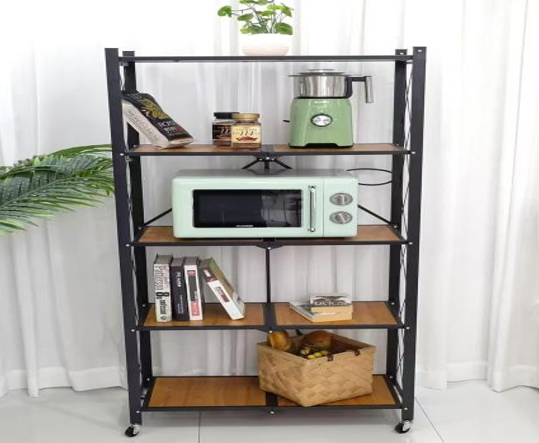 5 LAYER SHELF WITH WOOD /   استاند الامونيوم الخشبي  5 رفوف