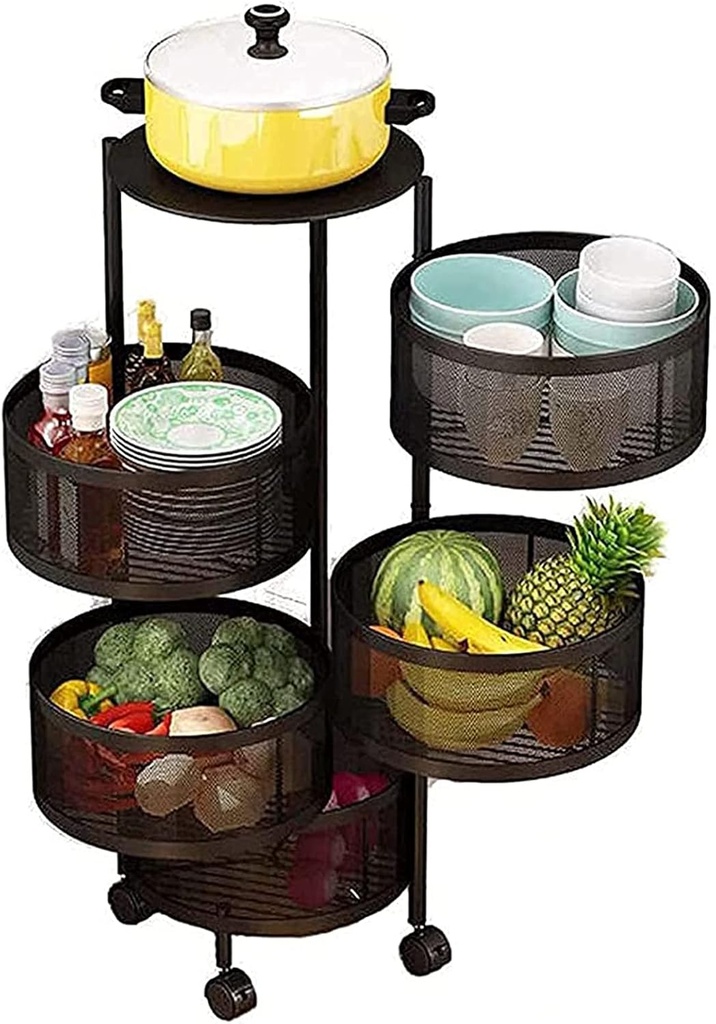 Rotating ALUMINIUM Kitchen rack 5-layer with wheels/رف مطبخ دوار من الألومنيوم مكون من 5 رفوف مع عجلات