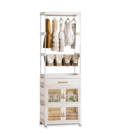 Long Clothes Rack with Drawers and Storage Cabinets 3 shelves/رف ملابس طويل مع أدراج تخزين 3 رفوف